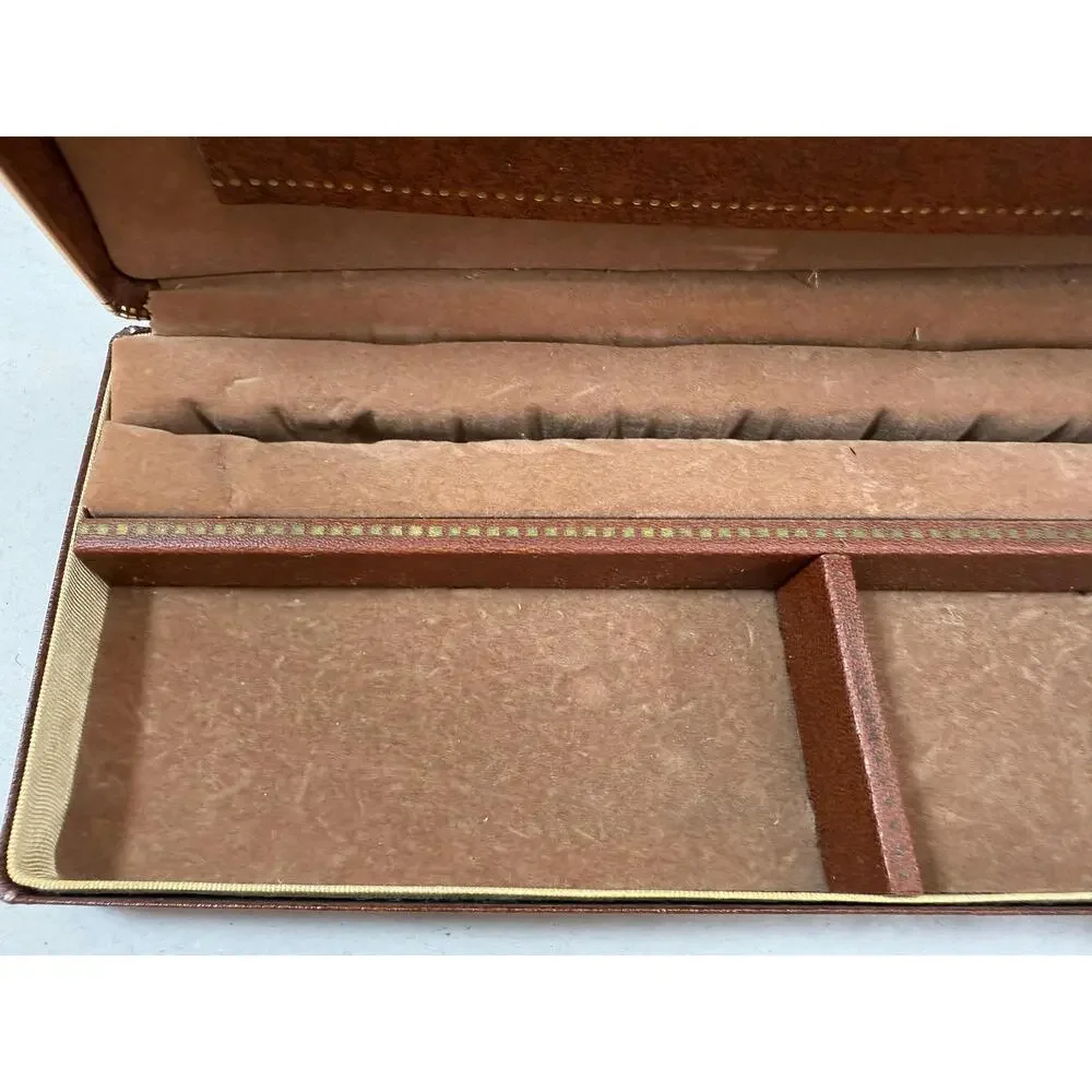 Vintage Shields Men's Leather Dresser Valet Box | Gold Tooled Crown, 1960s